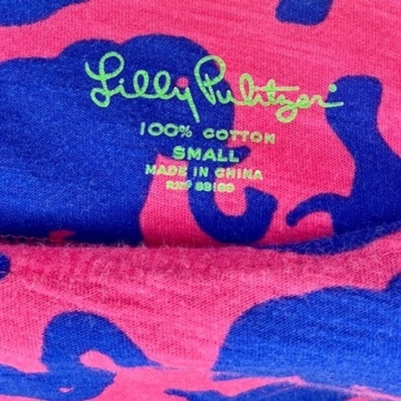 Lilly Pulitzer Dress Small Pink Blue Elephant Print Knit 3/4 Sleeve Casual - Picture 2 of 3